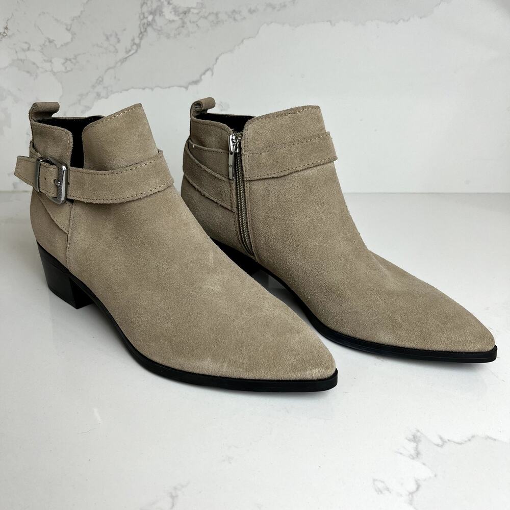 Marc Fisher Ireene Tan Suede Leather Strappy Ankle Bootie Pointed Toe Womens 7